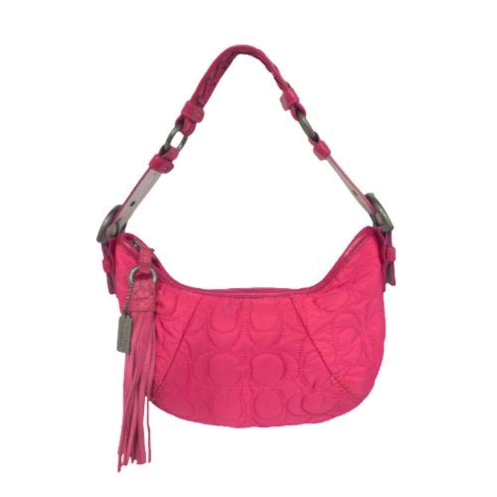 Y2k Coach Soho Signature Quilted Shoulder Bag Barbie Hot Pink Tassel Charm